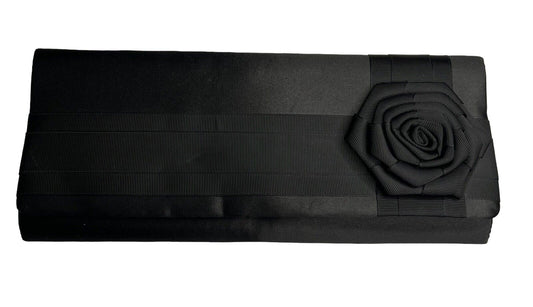 Black Satin Evening Clutch Satin Rose 