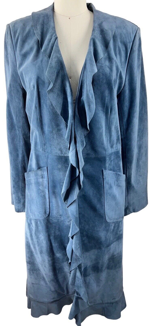 Calypso Christiane Celle Powder Blue Suede Full-length Duster Coat Ruffles