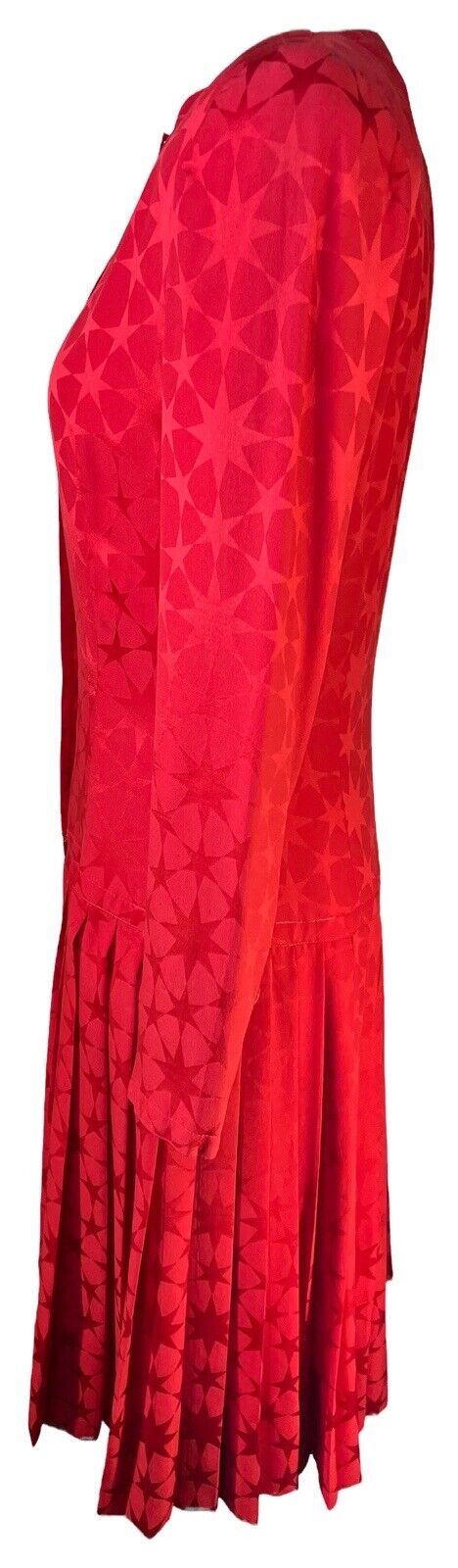 Adele Simpson Silk Red Pleated Dress Star Print 