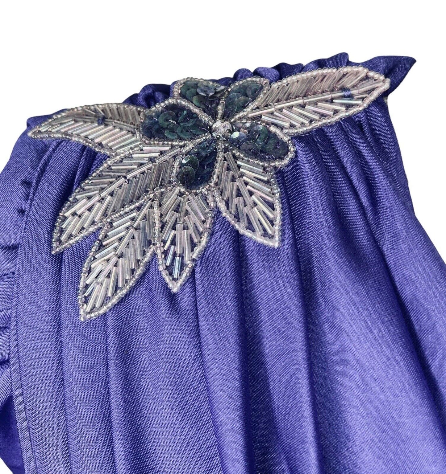 Filigree Purple Draped Dress Beaded Shoulder Epaulettes Size 16