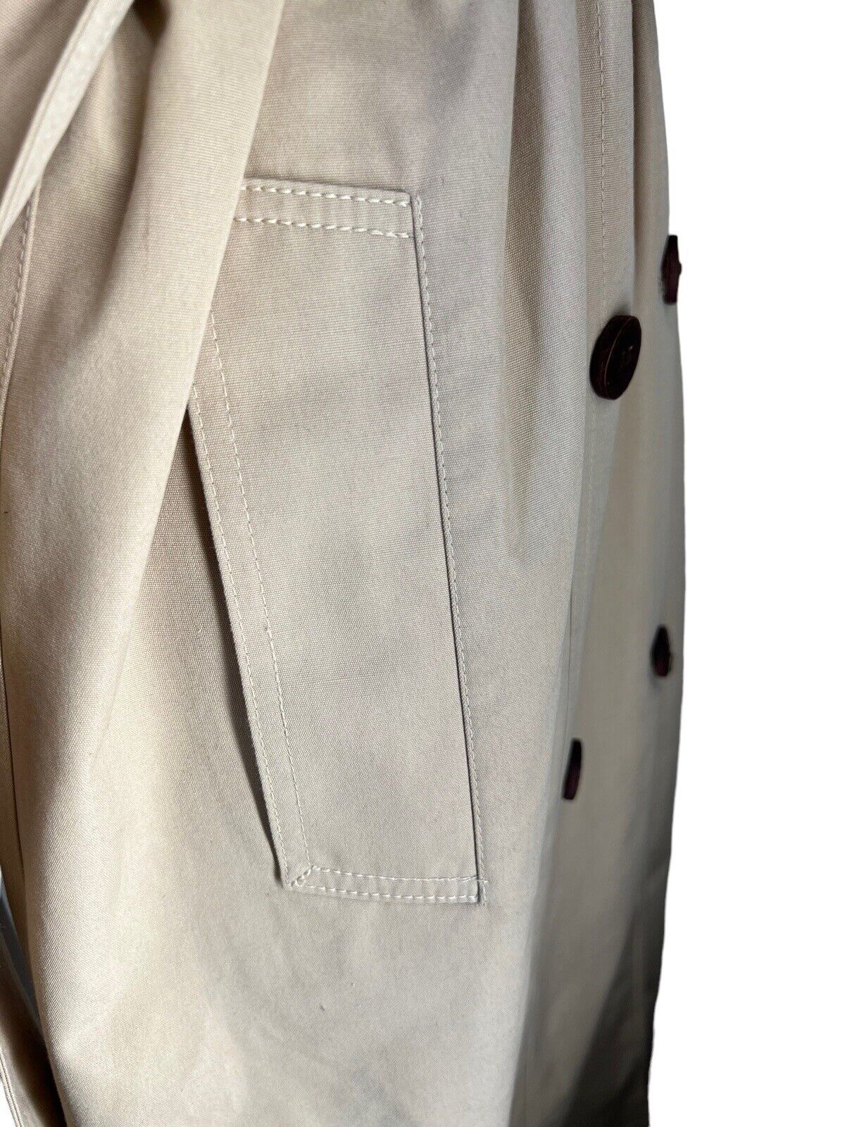 Etienne Aigner Classic Khaki Trench Coat Leather Covered Buttons Size 12