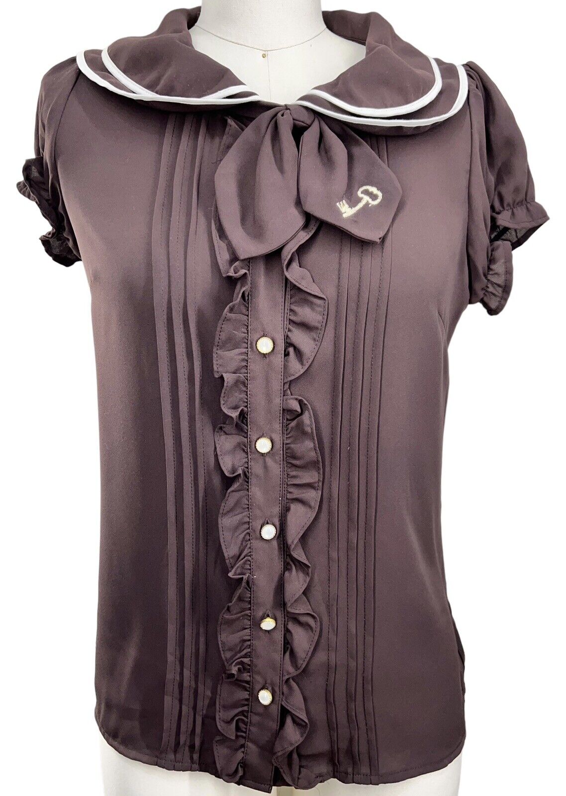 Ank Rouge Top Brown Mother of Pearl Buttons