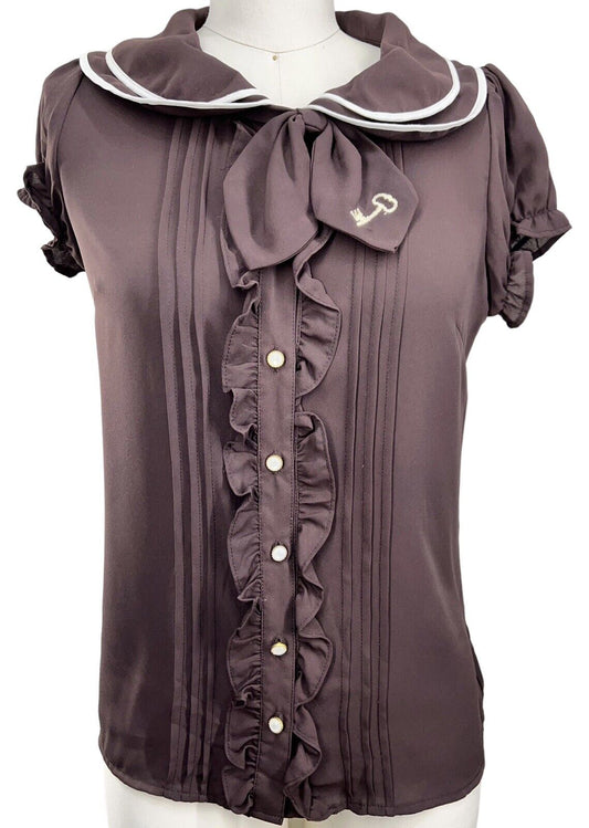 Ank Rouge Top Brown Mother of Pearl Buttons