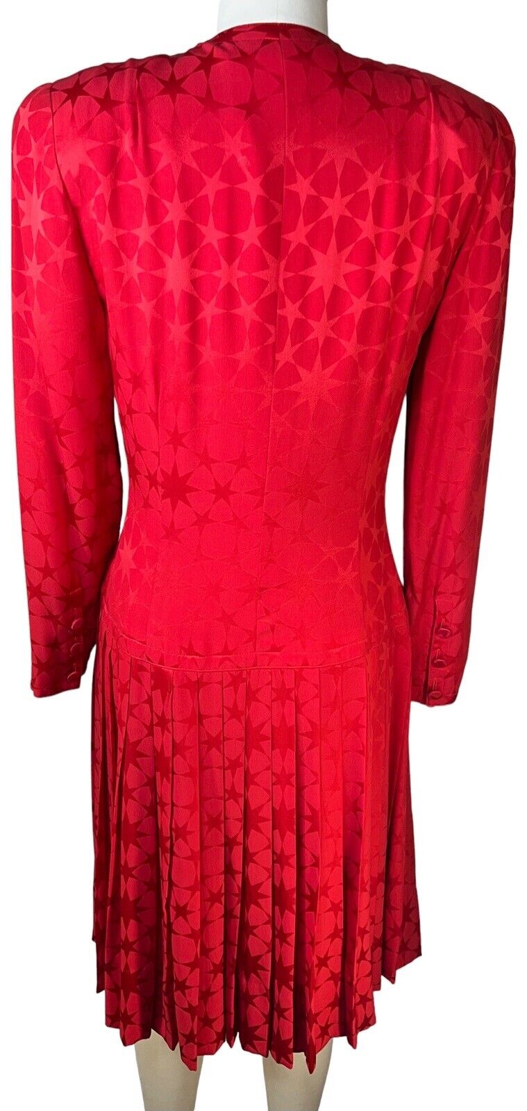 Adele Simpson Silk Red Pleated Dress Star Print 