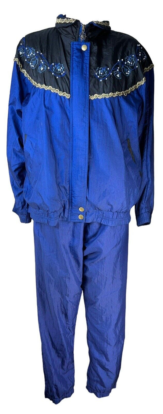 Women’s New Lavon Blue Nylon Embellished Jogging Suit Size Small