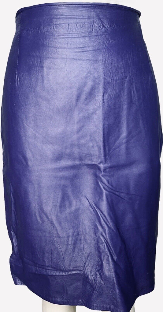 Firenze Santa Barbara Purple Leather Straight Pencil Skirt Size 8