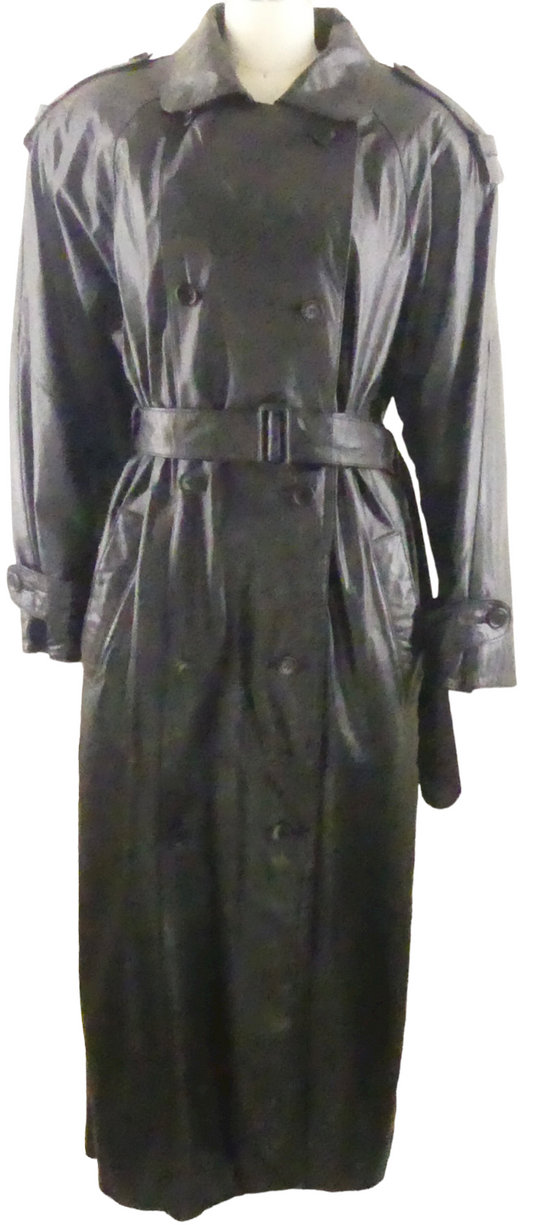 New Spiegel Belted Black Leather Trench Coat Size Medium