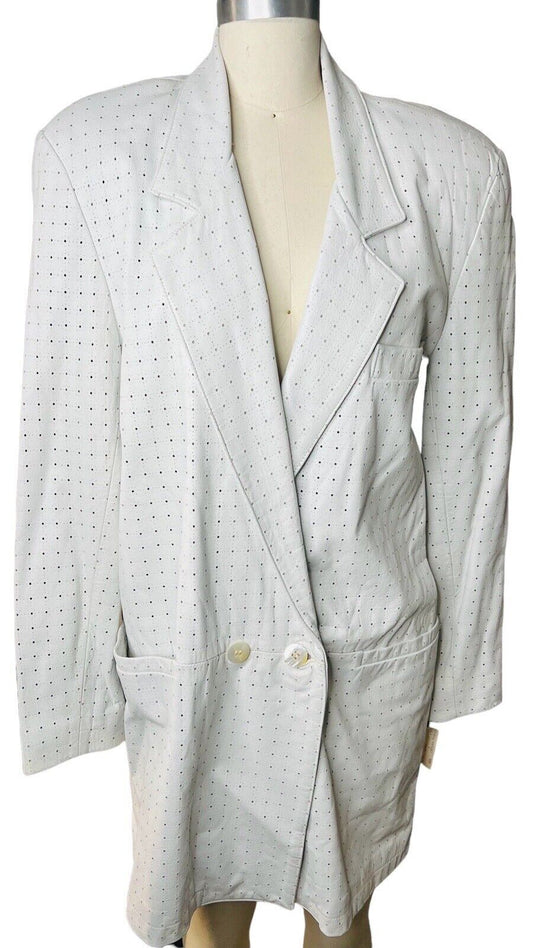 Alicia Herrera White Perforated Leather Blazer Size 10