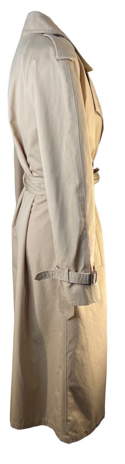 Etienne Aigner Classic Khaki Trench Coat Leather Covered Buttons Size 12