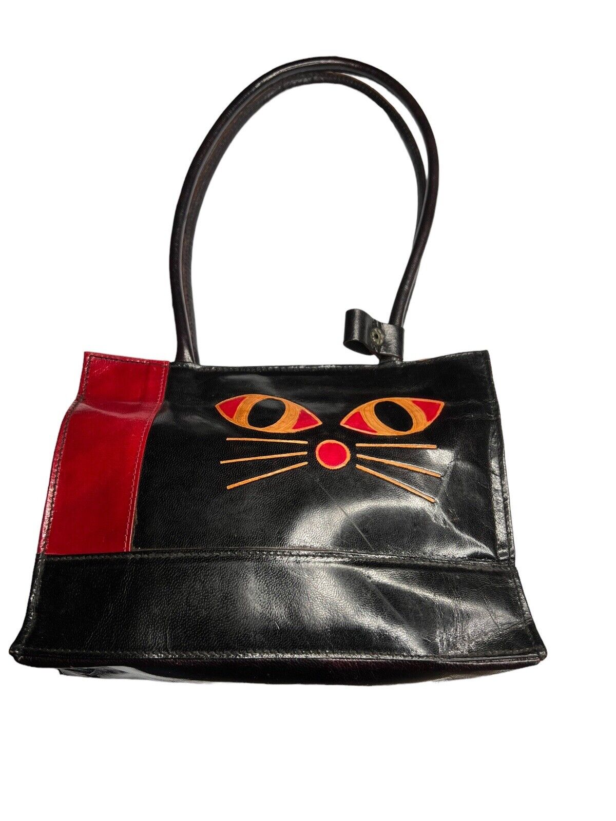 Red & Black Leather Cat Eye Top Handle Purse