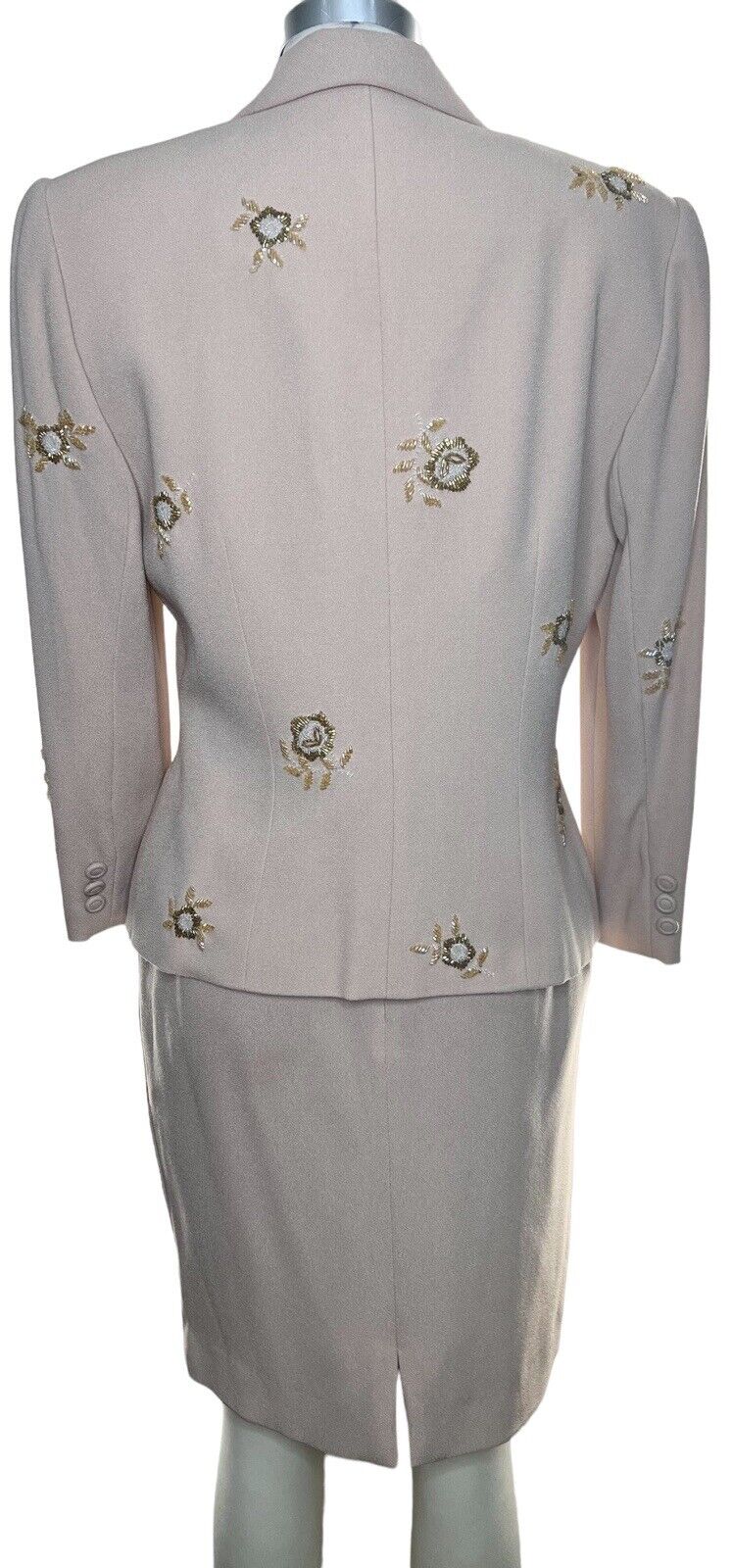 Womens Zelda Two Piece Beige Beaded Skirt Suit Size 8/10