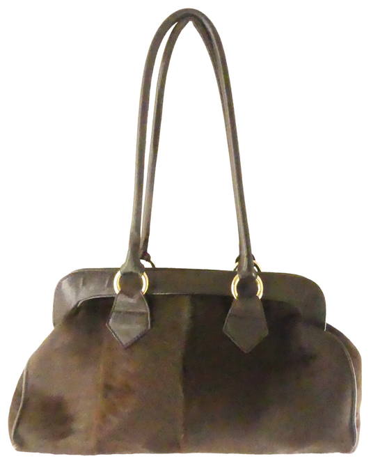 1960s Brown Hyde Hair & Leather Top Handle Bag