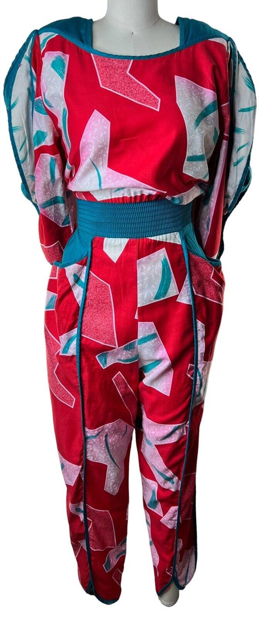 Rare Jeanne Marc Montaldo’s Colorful Designer Jumpsuit Size Medium