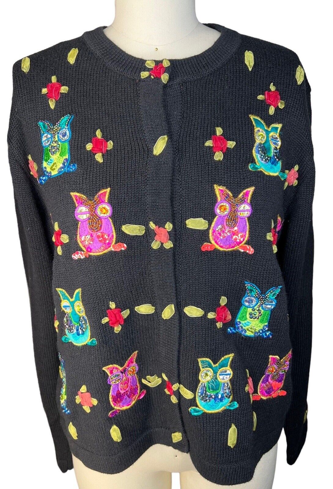 Jack B Quick Ramie Cotton Rayon Frog Appliqué Embellished Beaded Cardigan Size M