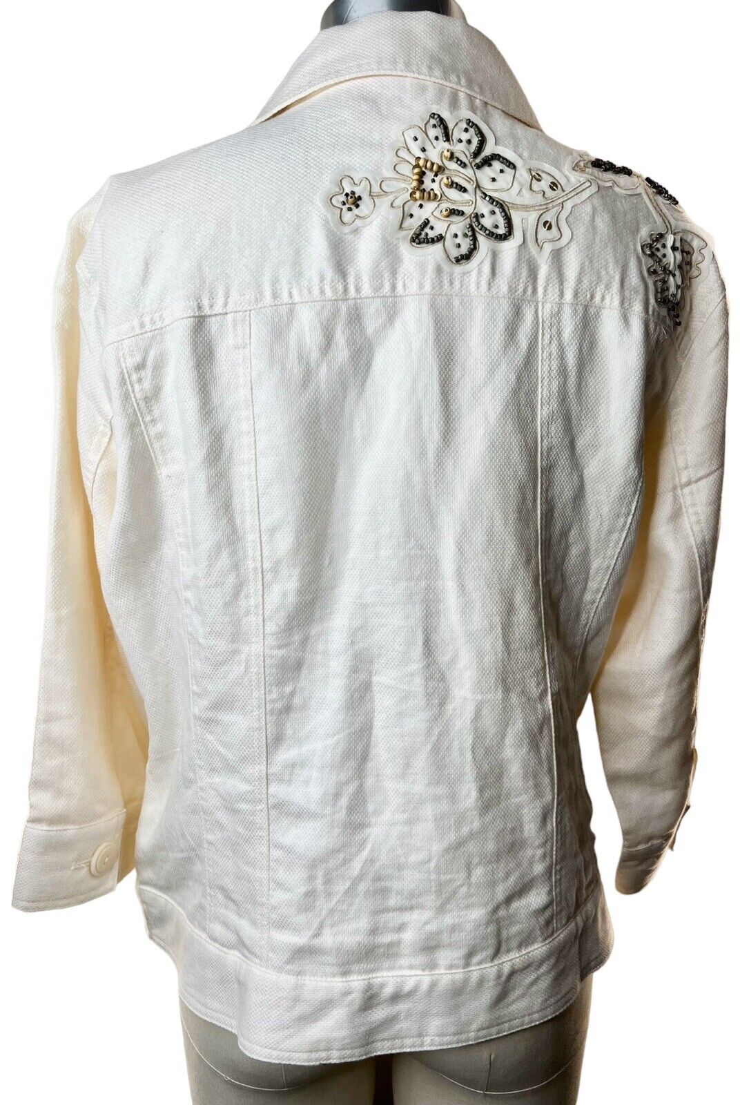 Coldwater Creek Cotton & Linen Beaded Lined Jacket Size 16