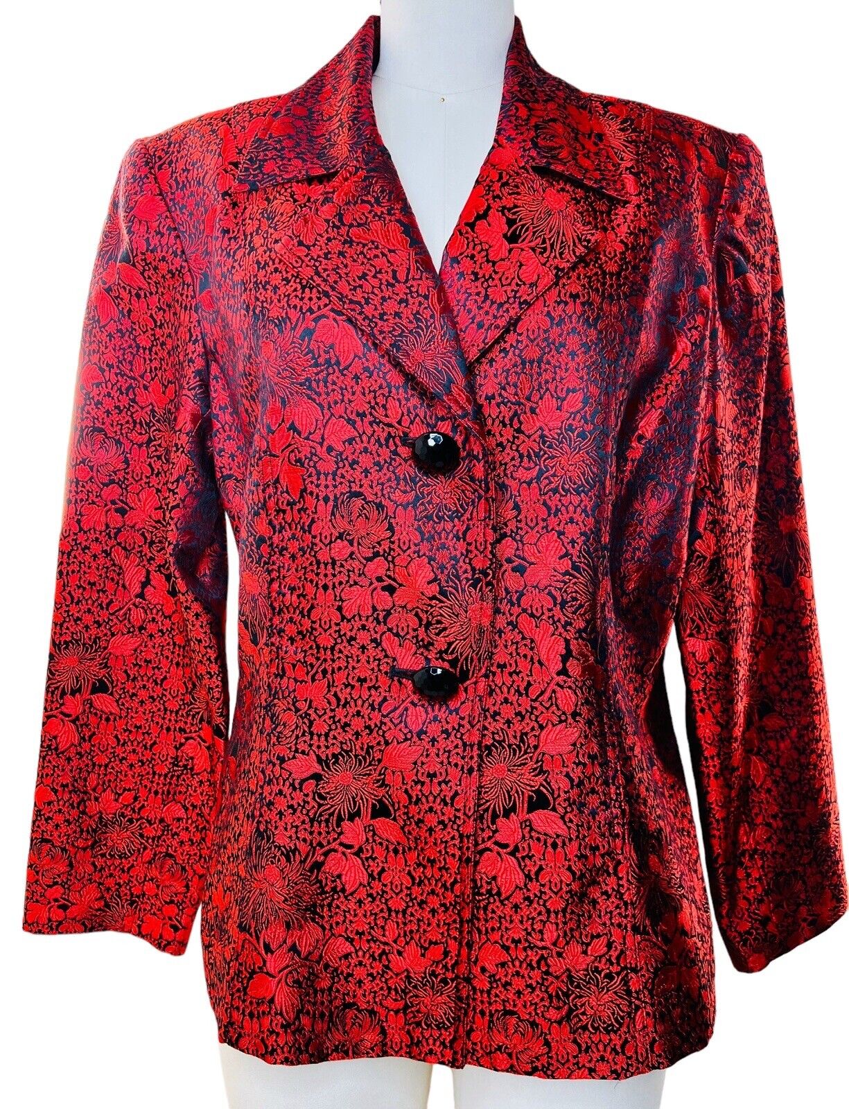 MSK Silk Rayon Red Black Floral Print Blazer Size L