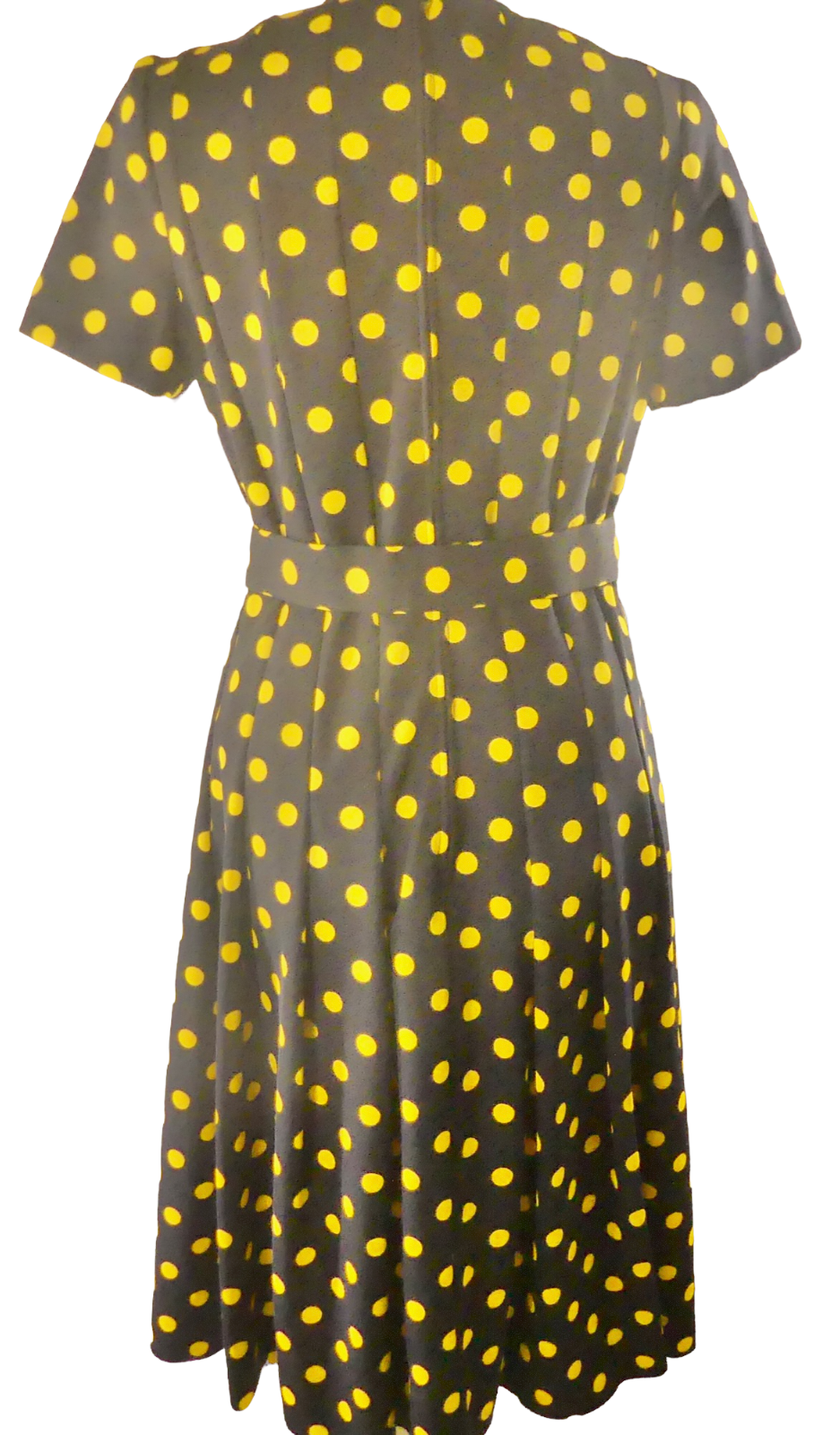 Dynasty 1950s Fit & Flare Navy Blue Dress Yellow Polka Dots Size 12