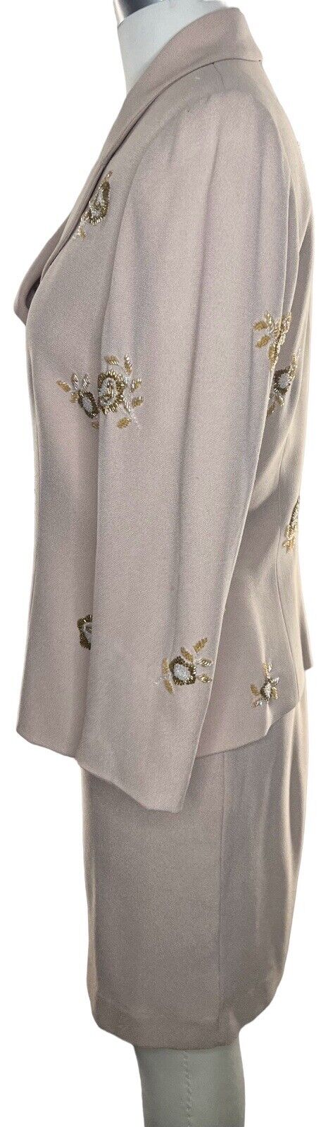 Womens Zelda Two Piece Beige Beaded Skirt Suit Size 8/10