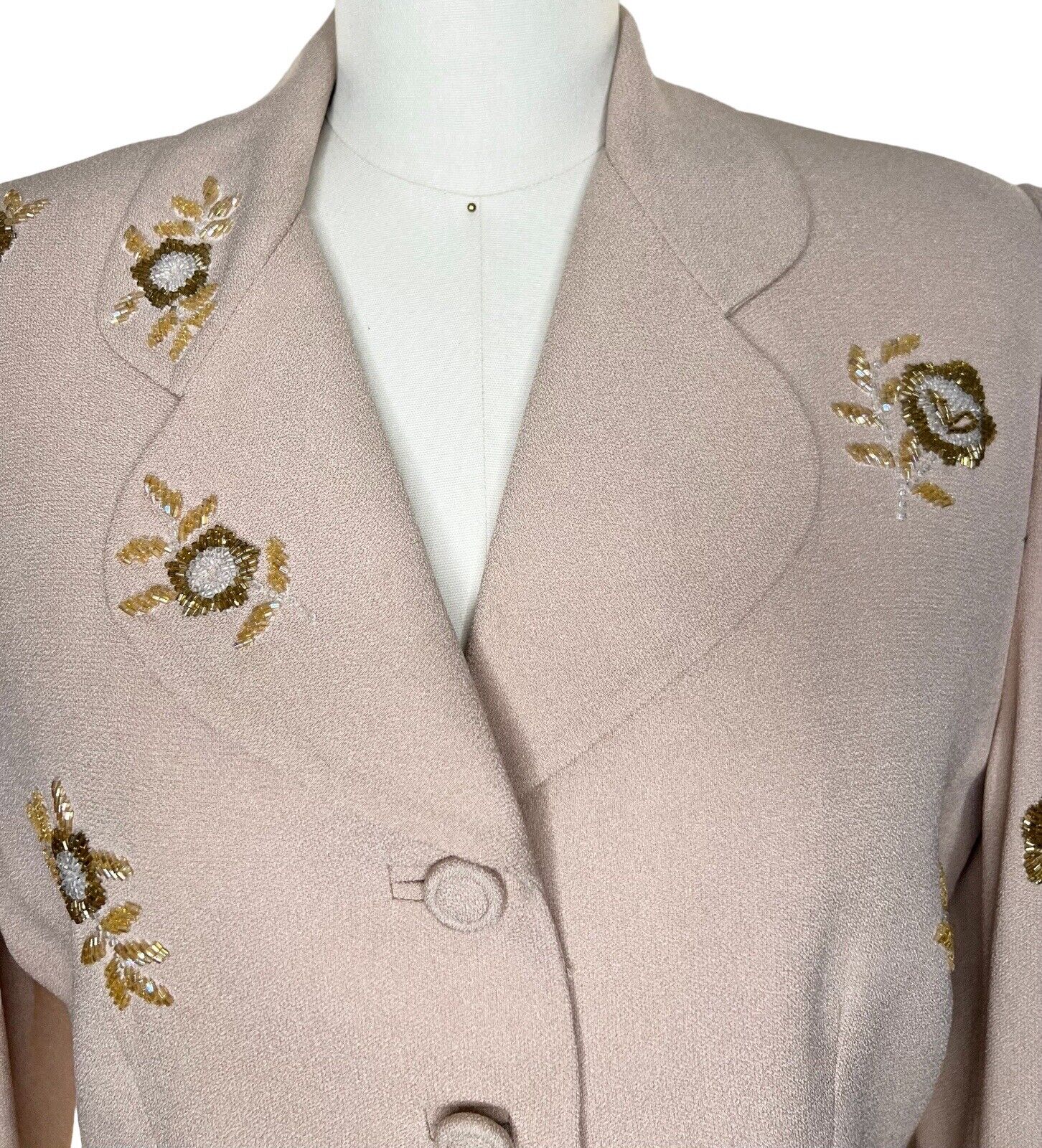 Womens Zelda Two Piece Beige Beaded Skirt Suit Size 8/10