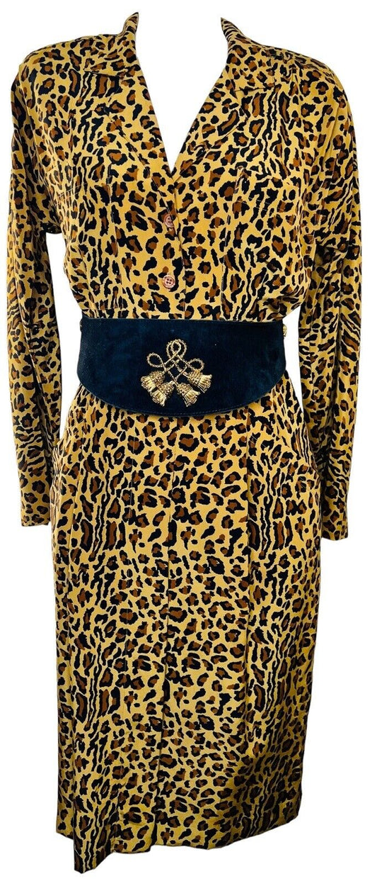 Gillian Silk Leopard Print Midi Dress Size 4