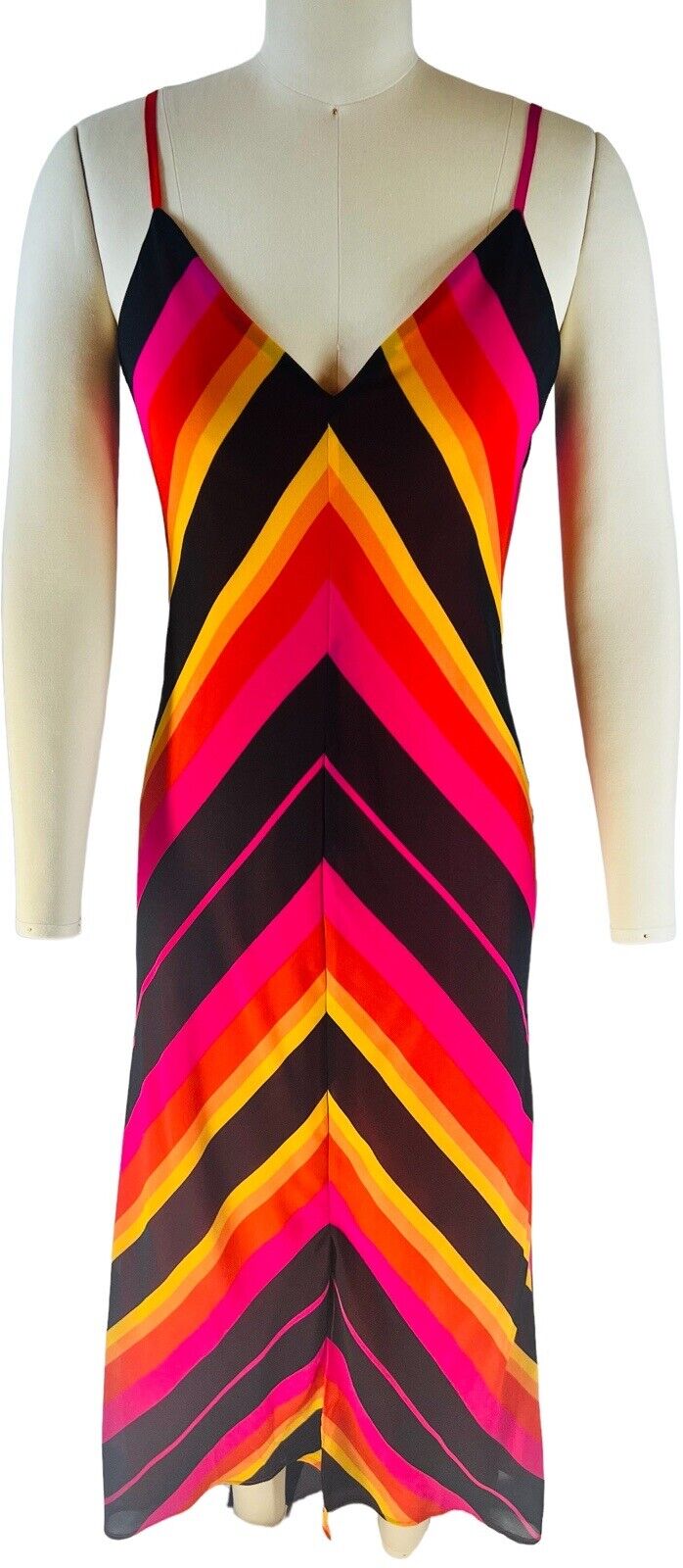 Christopher John Rogers Spaghetti Strap Color Block Chevron Print Dress Size 2