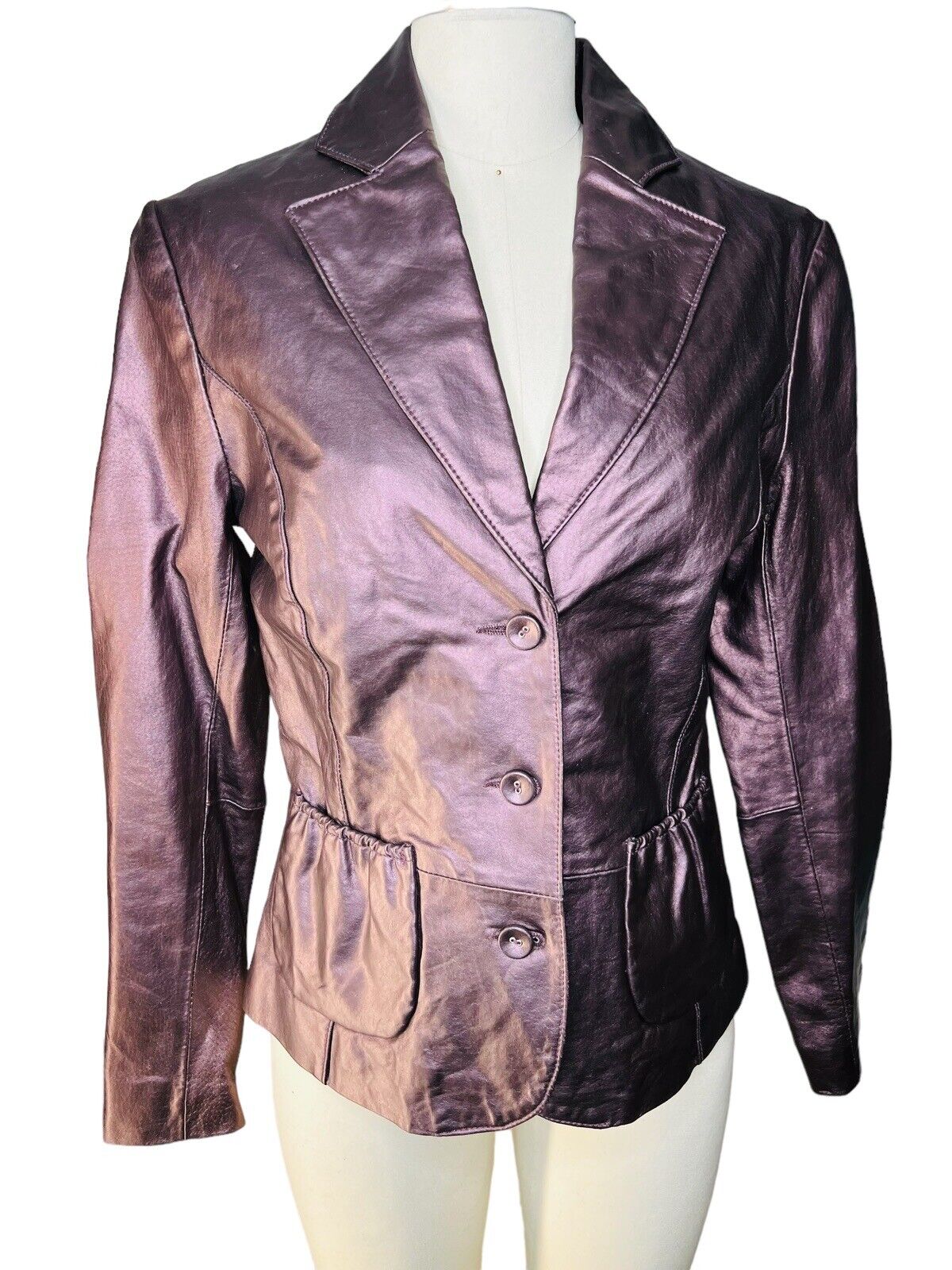 B Collection Metallic Purple Leather Slim Fit  Blazer Jacket Size Small