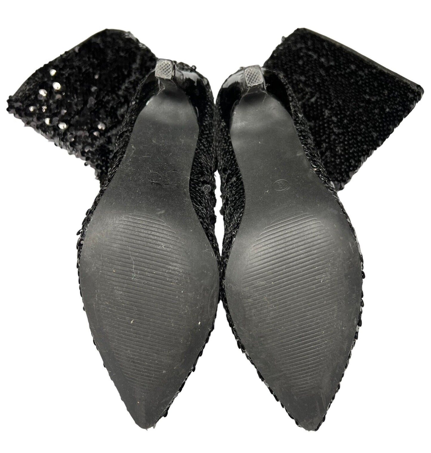 Cape Robbins Black Sequined Sparkly Pointy  4 Inch Ankle Boots Size 6M New