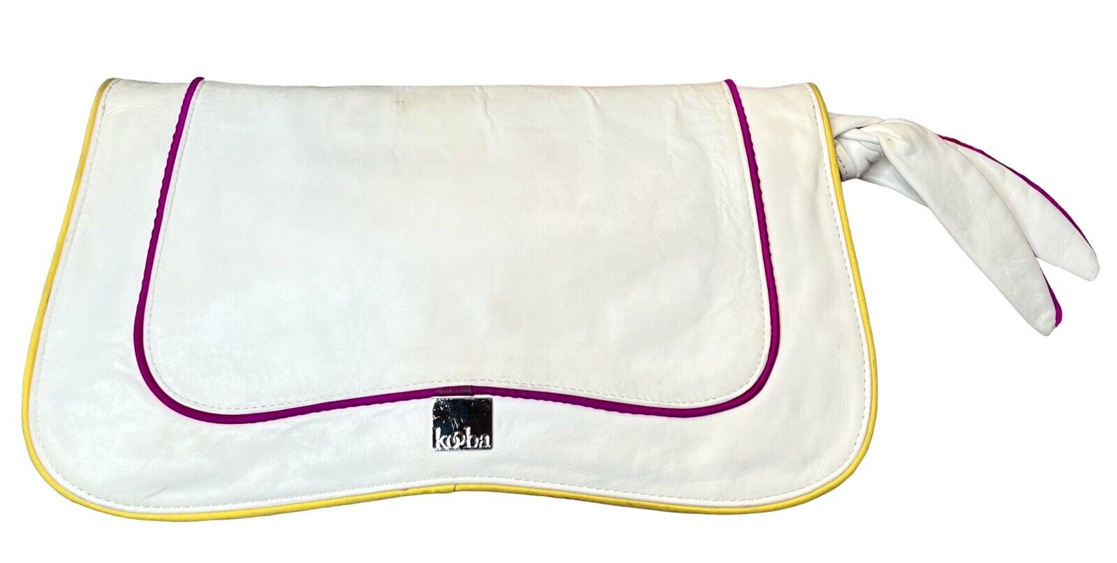 Kooba Ivory Leather Clutch With Bonus Strap Fuchsia & Yellow Piping