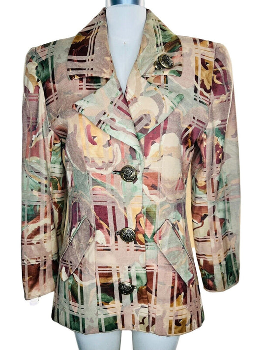 Fall Leaf Print Tailored Colorful Blazer Size M