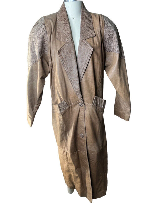 G-III Brown Leather Trench Snakeskin Print Size Medium 