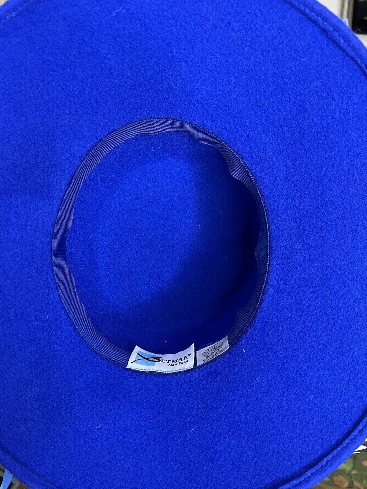 Betmar New York Royal Blue Wool Derby Hat Feathers Size 7