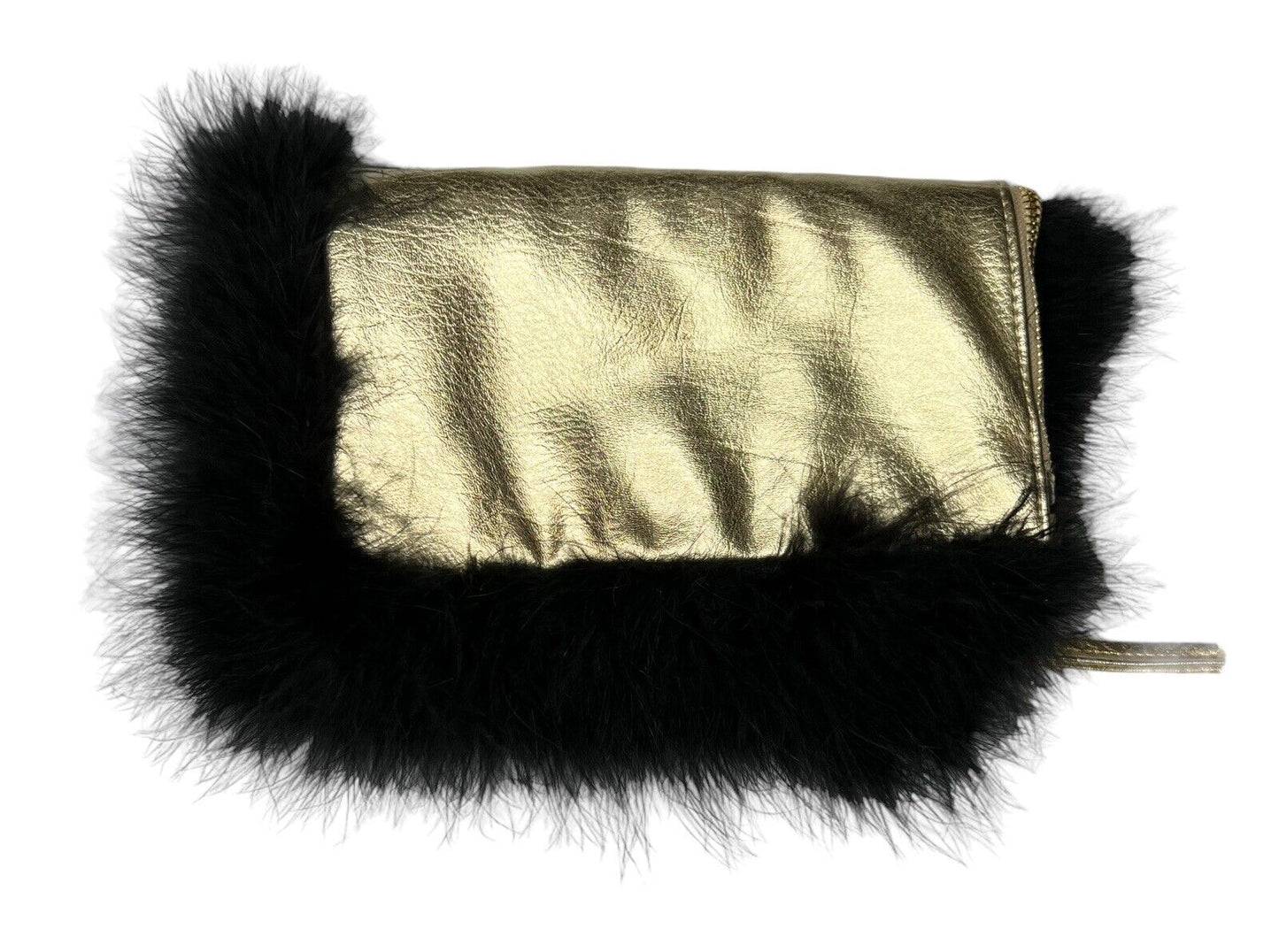 Gold Feather Vegan Metallic Leather Happy Folded Fold Over Clutch