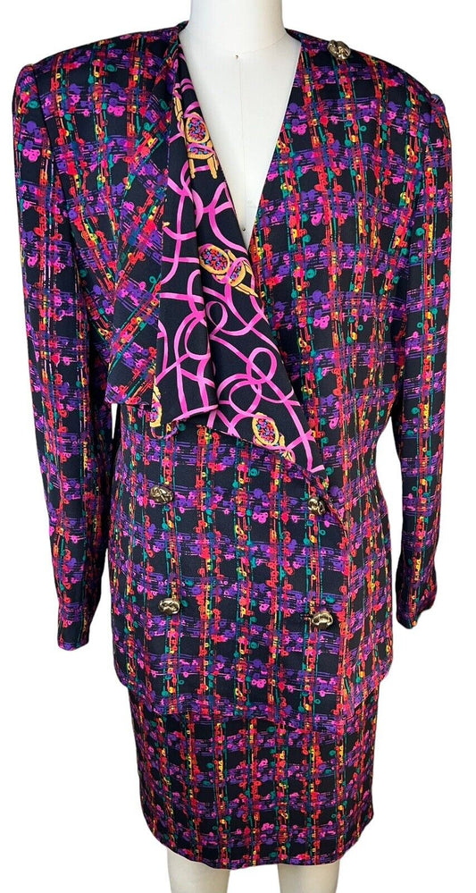 Tom Smith New York Abstract Checkerboard Asymmetric Silk Two-piece Suit Size 14