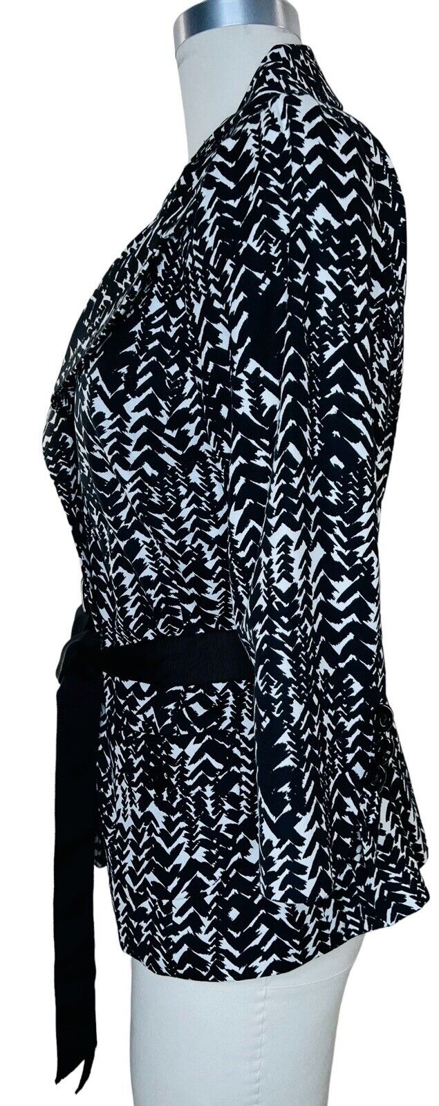 Classiques Entier Cotton & Silk Abstract Chevron Black White Blazer Size M