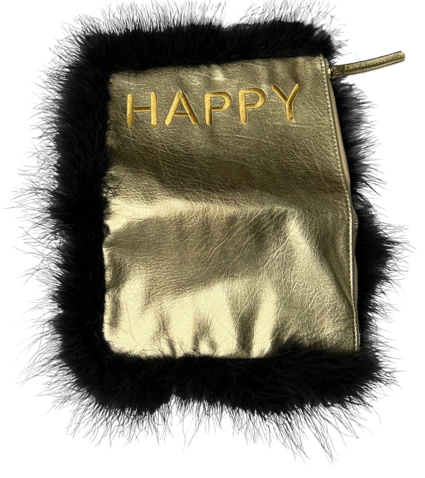 Gold Feather Vegan Metallic Leather Happy Folded Fold Over Clutch