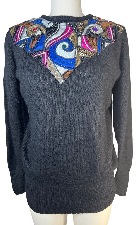 Women’s IB Diffusion Silk Nylon Angora Lambswool Beaded Sequined Sweater