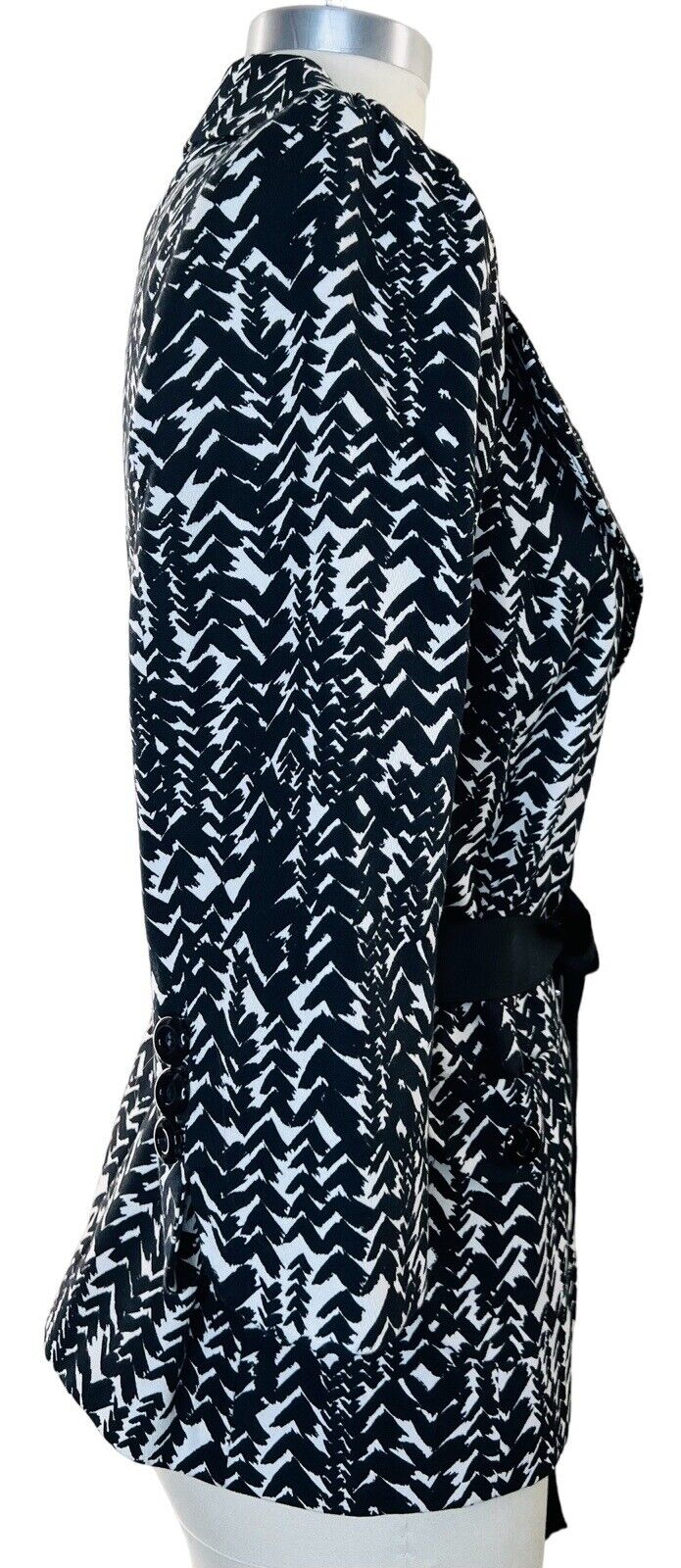 Classiques Entier Cotton & Silk Abstract Chevron Black White Blazer Size M