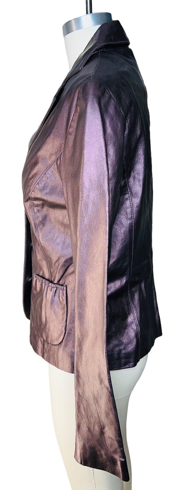 B Collection Metallic Purple Leather Slim Fit  Blazer Jacket Size Small