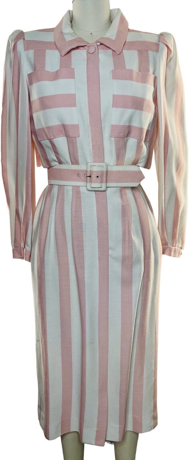 Estevez Pink & White Striped Midi Dress Size 6 