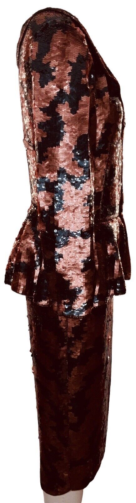 Judith Ann Creations Silk Bronze & Black Sequined Two-piece Skirt Suit Size S