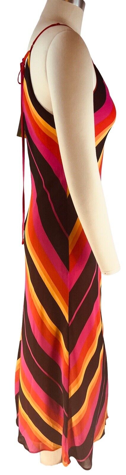 Christopher John Rogers Spaghetti Strap Color Block Chevron Print Dress Size 2