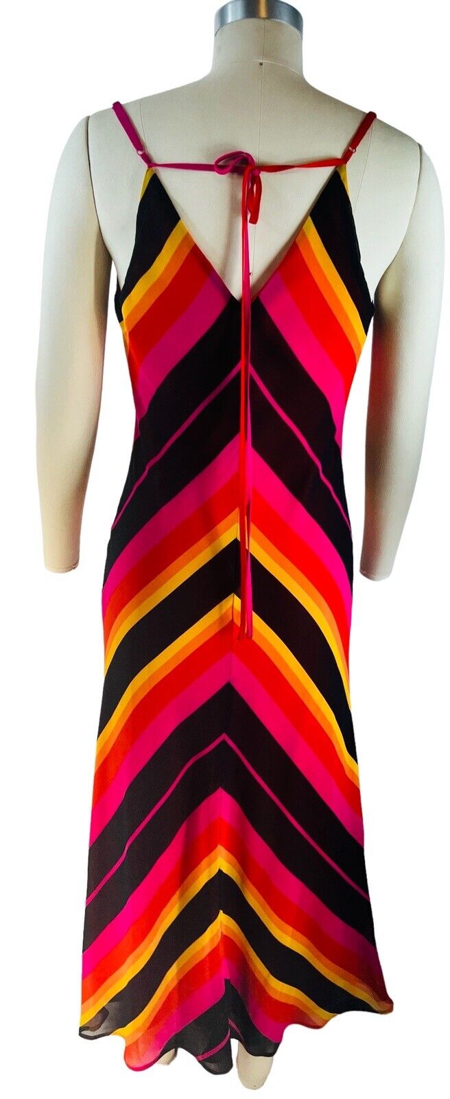 Christopher John Rogers Spaghetti Strap Color Block Chevron Print Dress Size 2