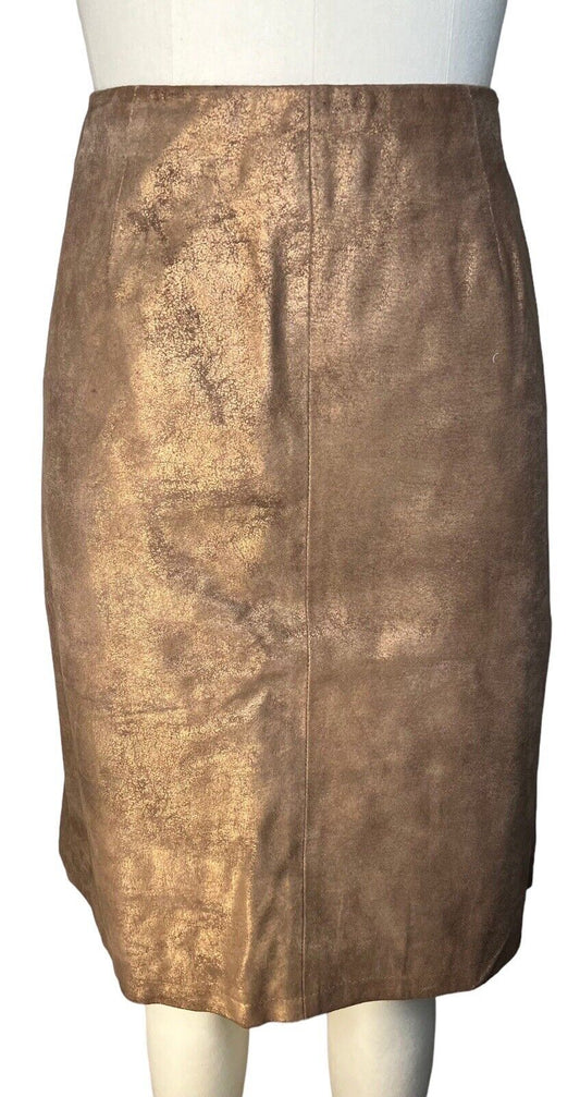 Newport News Metallic Bronze Leather Knee-length Skirt Size 8