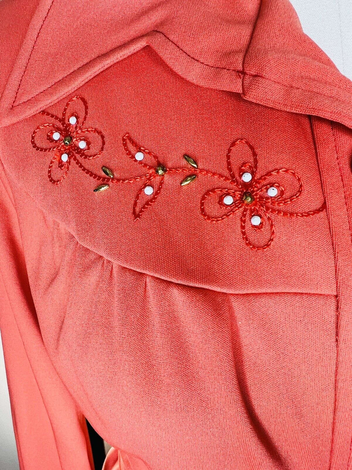 Connections 70’s Vintage Maxi Tangerine Dress Beaded Embroidered Connections