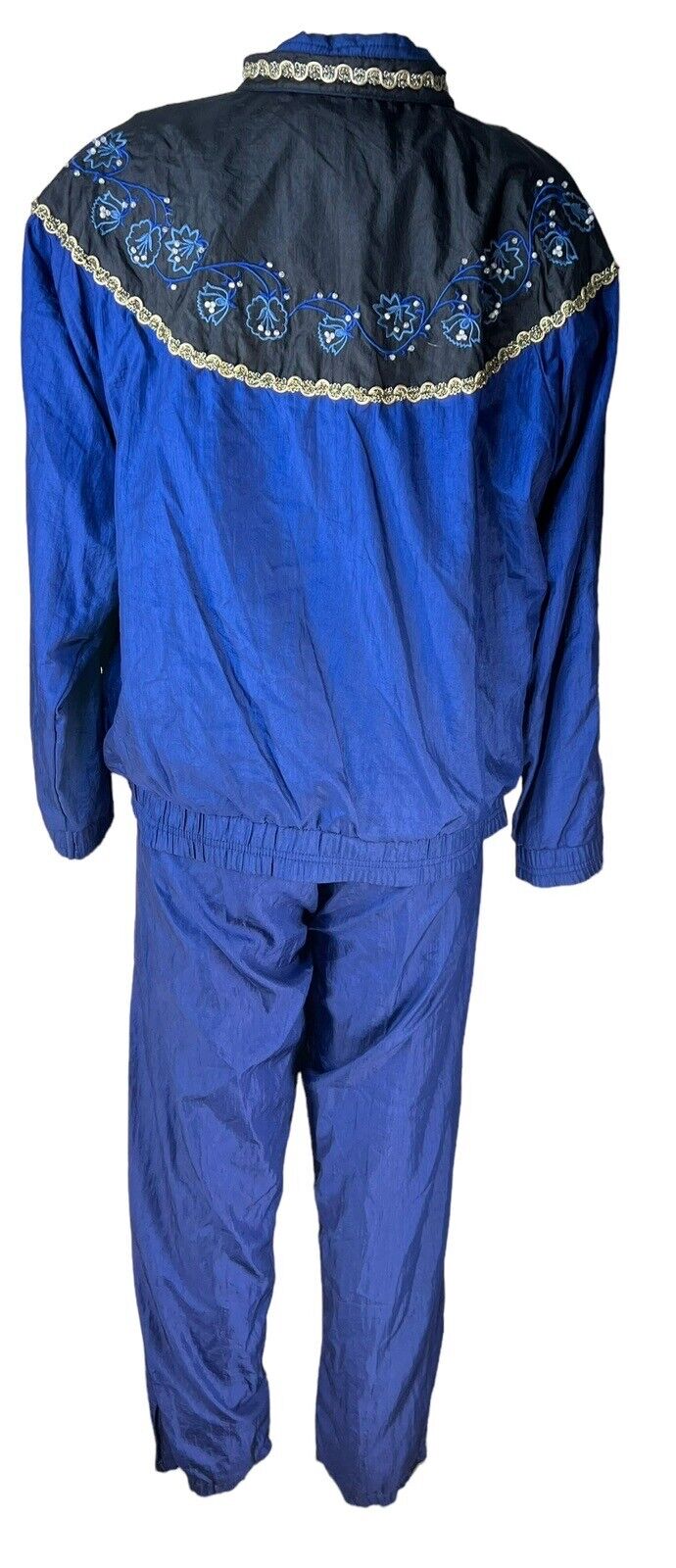 Women’s New Lavon Blue Nylon Embellished Jogging Suit Size Small