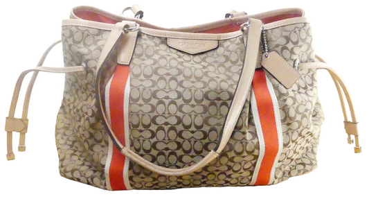 Coach Devin Signature Khaki Orange Stripe Shoulder Bag Serial No: M1381 f261