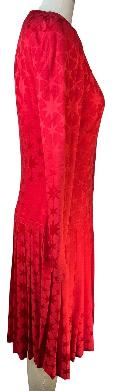 Adele Simpson Silk Red Pleated Dress Star Print 