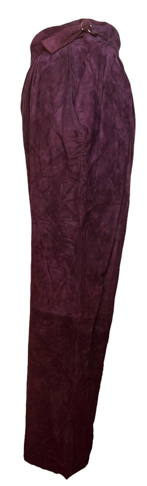 Umberto Ginochietti Plum Leather Suede Trousers Adjustable Waist Size 46