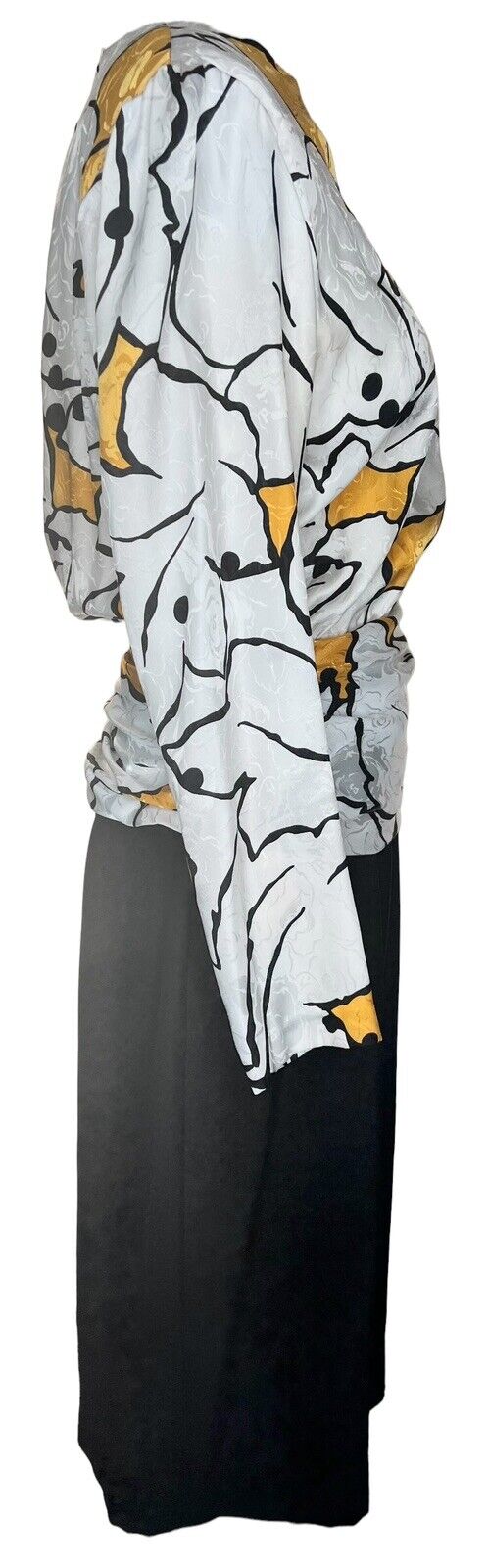 J Ellis Floral Print Polyester Ruched Midi Dress Yellow Black White Size 6