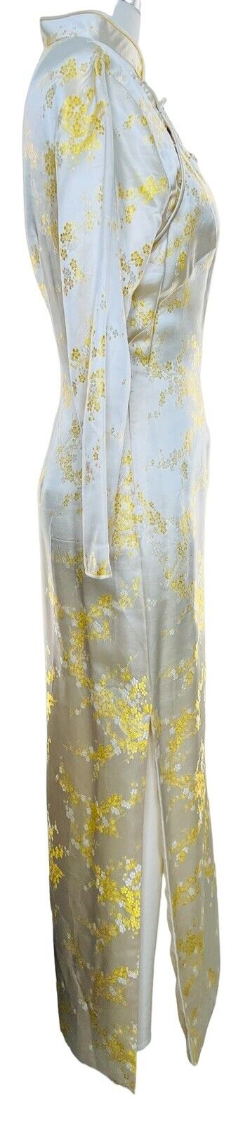 Yellow Satin Polyester Floral Print Kimono Dress Size S